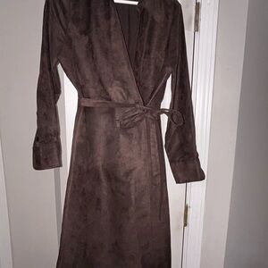 Brown Suede-Like Belted Dress
